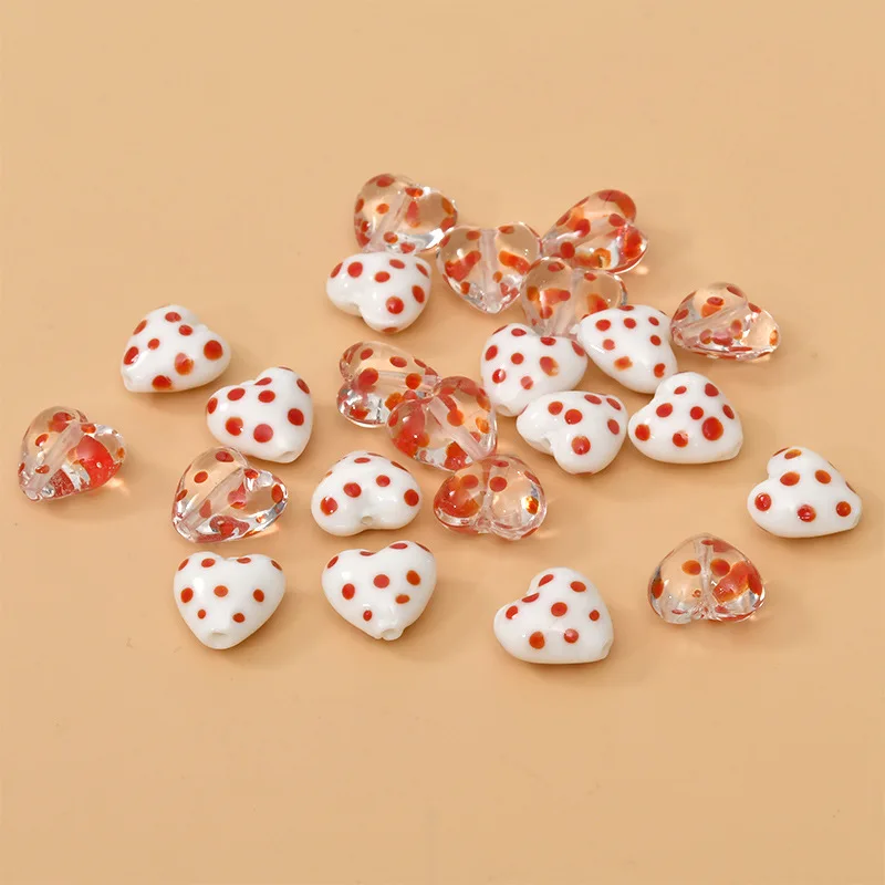 5pcs 16mm Handmade Wave Point Lampwork Beads DIY Loose Spacer Heart Shape Lampwork Glass Bead For Jewelry Making Accessories
