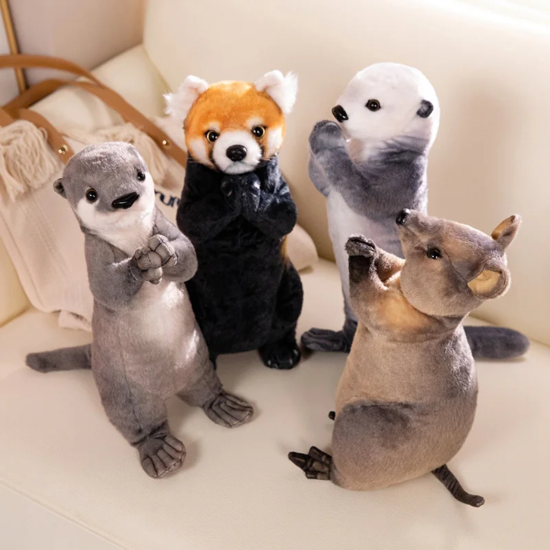 35cm Simulation Blessing Wild Animal Plush Doll Standing Red Panda Otter Sea Otter Kangaroo Raccoon Plush Toy Home Decoration