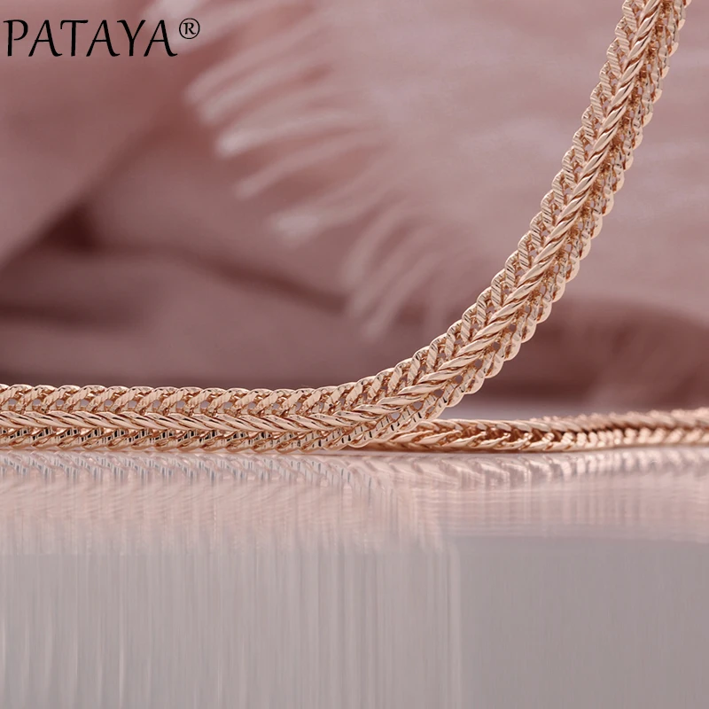 PATAYA New In Necklace Bracelet 21cm for Women 585 Rose Gold Color Necklaces Woman Men Party Jewelry Gifts Necklace 55/60cm