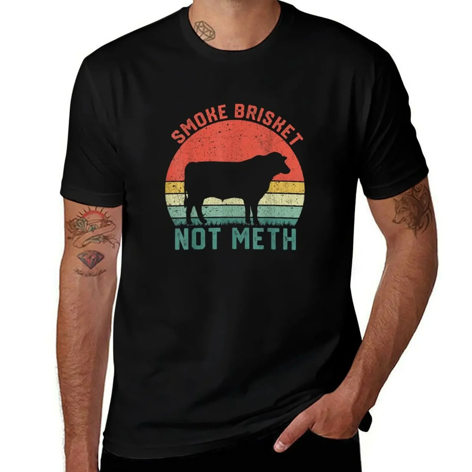 Smoke brisket, not Meth - Fun BBQ T-Shirt valentines clothes Luxury man funny shirt cotton mens graphic t-shirts funny