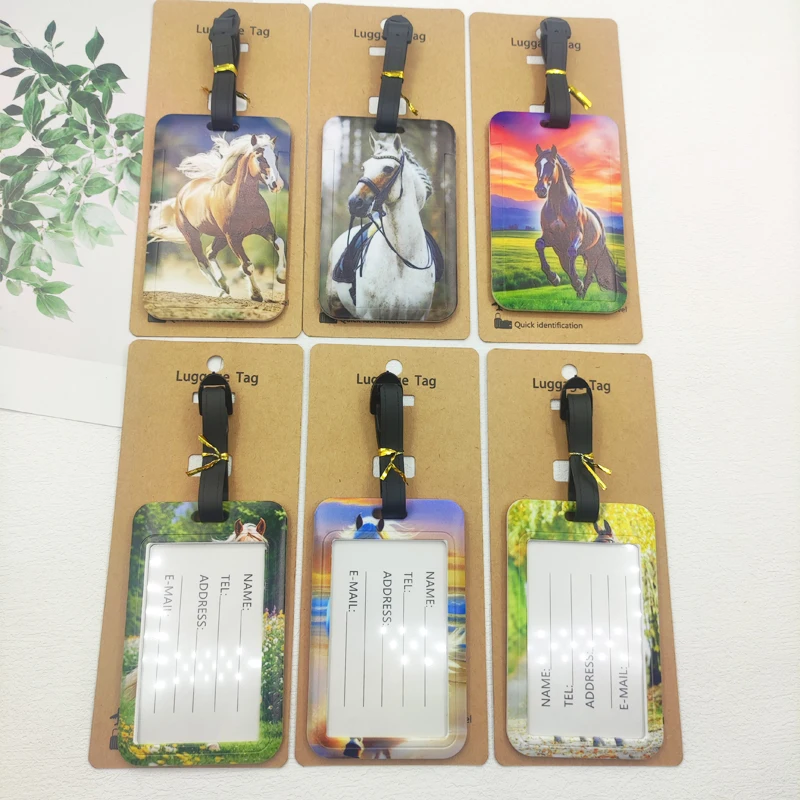 غرامة الحصان الأمتعة التسمية الرجال السفر الأمتعة العلامة الأولاد حقيبة معرف عنوان حامل الأمتعة الصعود المحمولة حقيبة تذكرة #6