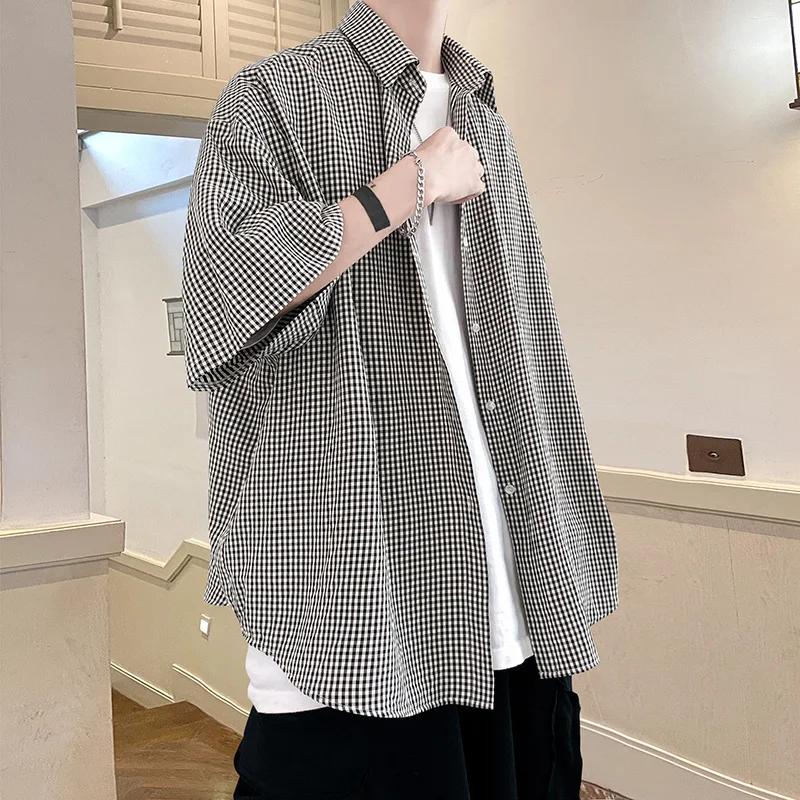 Shirt man fashion Streetwear Casual Plaid Shirt Men\'S Half Sleeve High Quality 2024 Loose Spring Summer Fashion Chemise Homme