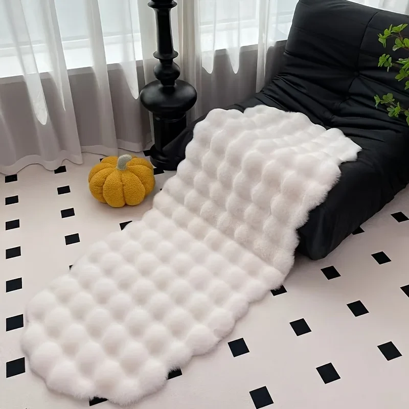 Oval Plush Carpet Soft Imitation Rabbit Fur Mat Home Comfort Bedside Rug Warm Winter Sofa Chair Cushion Living Room Home Decor