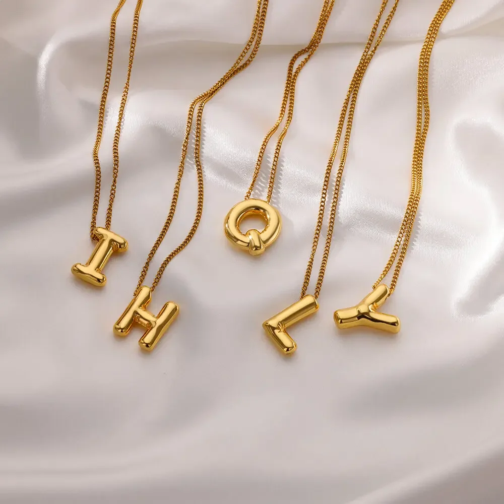 Chunky Initial Letter Necklaces For Women Stainless Steel Gold Color A-Z Letter Necklace Wedding Trendy Party Jewelry Gift BFF