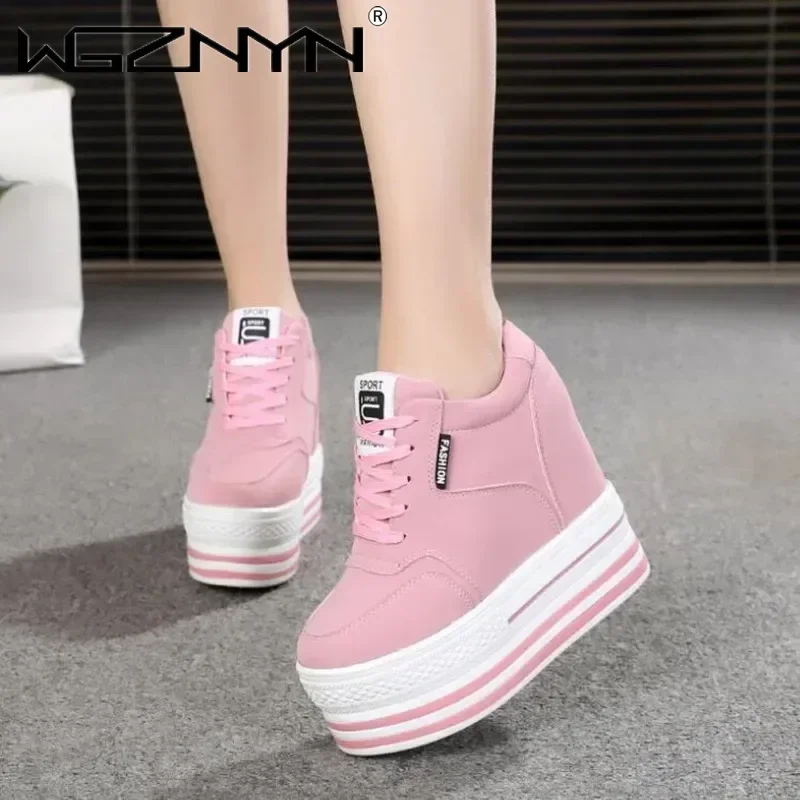 WGZNYN Super High Heels Chunky Sneakers Women Autumn Thick Bottom Height Increasing Casual Shoes Woman Sneakers Zapatos De Mujer