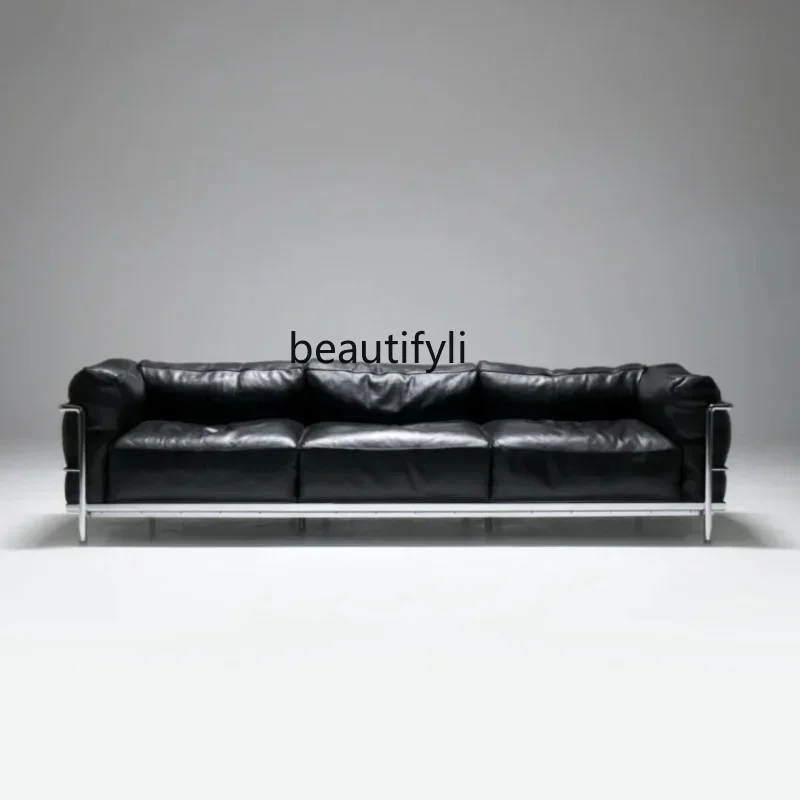 

Italian light luxury black LC3 sofa combination living room small apartment leather art sofaHY