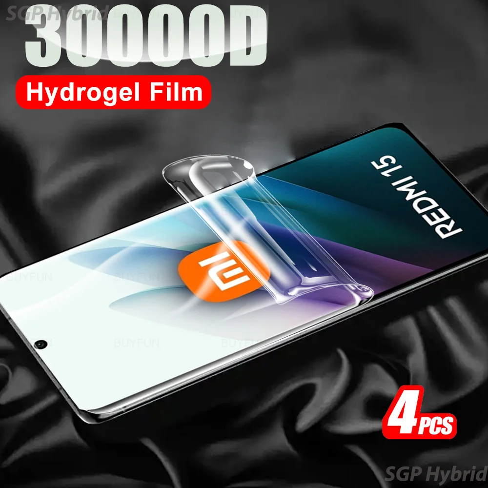 4 قطعة فيلم هيدروجيل غير الزجاج المقسى ل Xiaomi Redmi 15 Redmi15 Redmy Redme Red Mi 15 4G 5G العالمي 6.9 بوصة HD واقي للشاشة #1