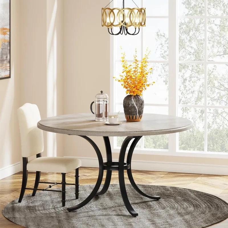Tribesigns Round Dining Table for 4 People, 47" Circle Kitchen Table with Wooden Texture Surface & Pedestal Base,