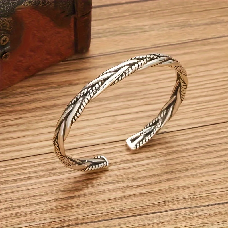 Vintage Woven Fried Dough Twists Open Bracelet Alloy Bracelet Men's Hip Hop Used Bracelet