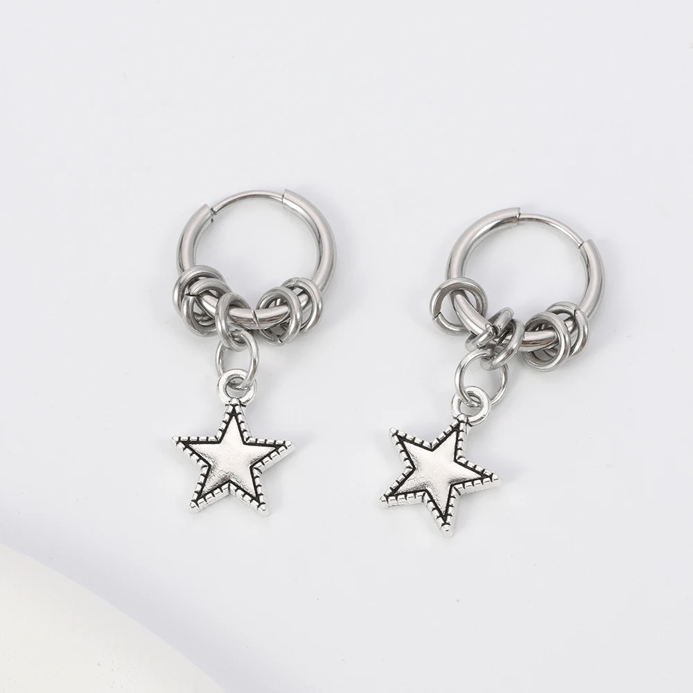 1 pair of stainless steel punk star ring earrings, suitable for women's daily fashion accessories image 5