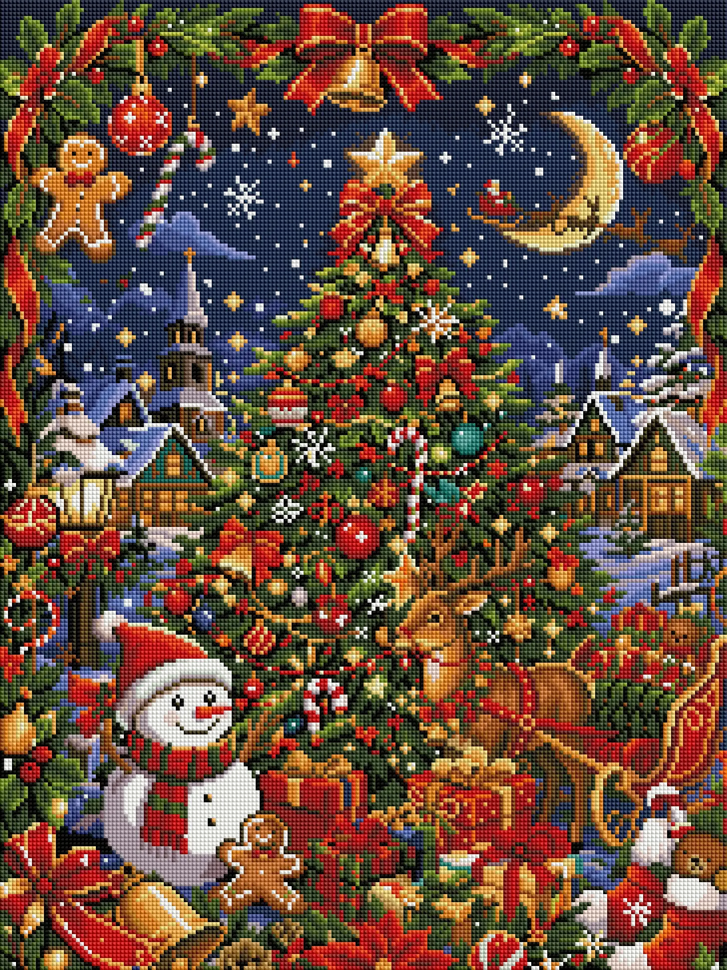 FOREVERYOUNG 5D Diamond Painting Kit, Christmas Winter Eve 45×60cm, Square Resin+AB+Fairy Dust Drill.