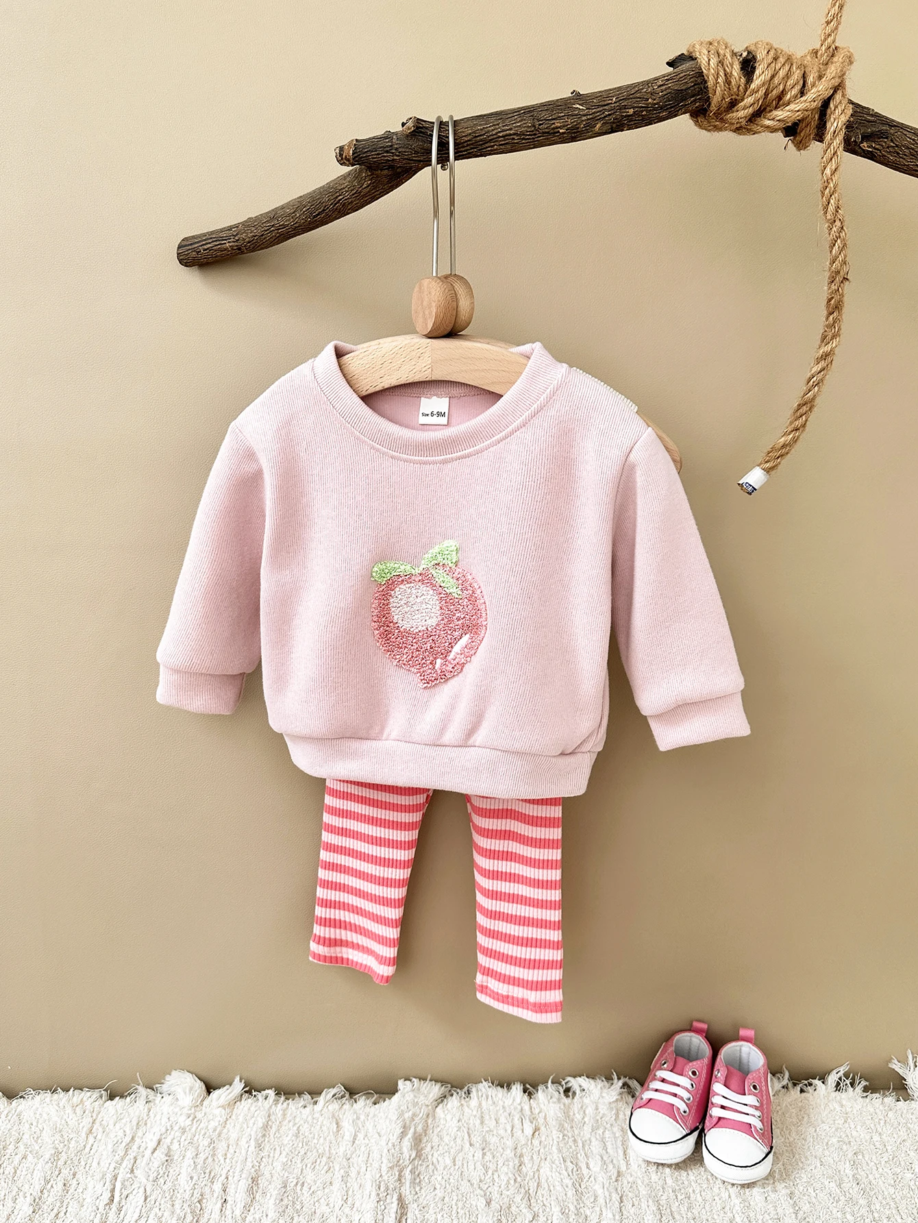 Herbst Baby Mädchen Kleidung 3D Frucht Stickerei Pullover Top+Gestreifte Hose Frühling Jungen Säugling Neugeborene Baby Baumwoll-Sets 0-3 Jahre – Detail 5