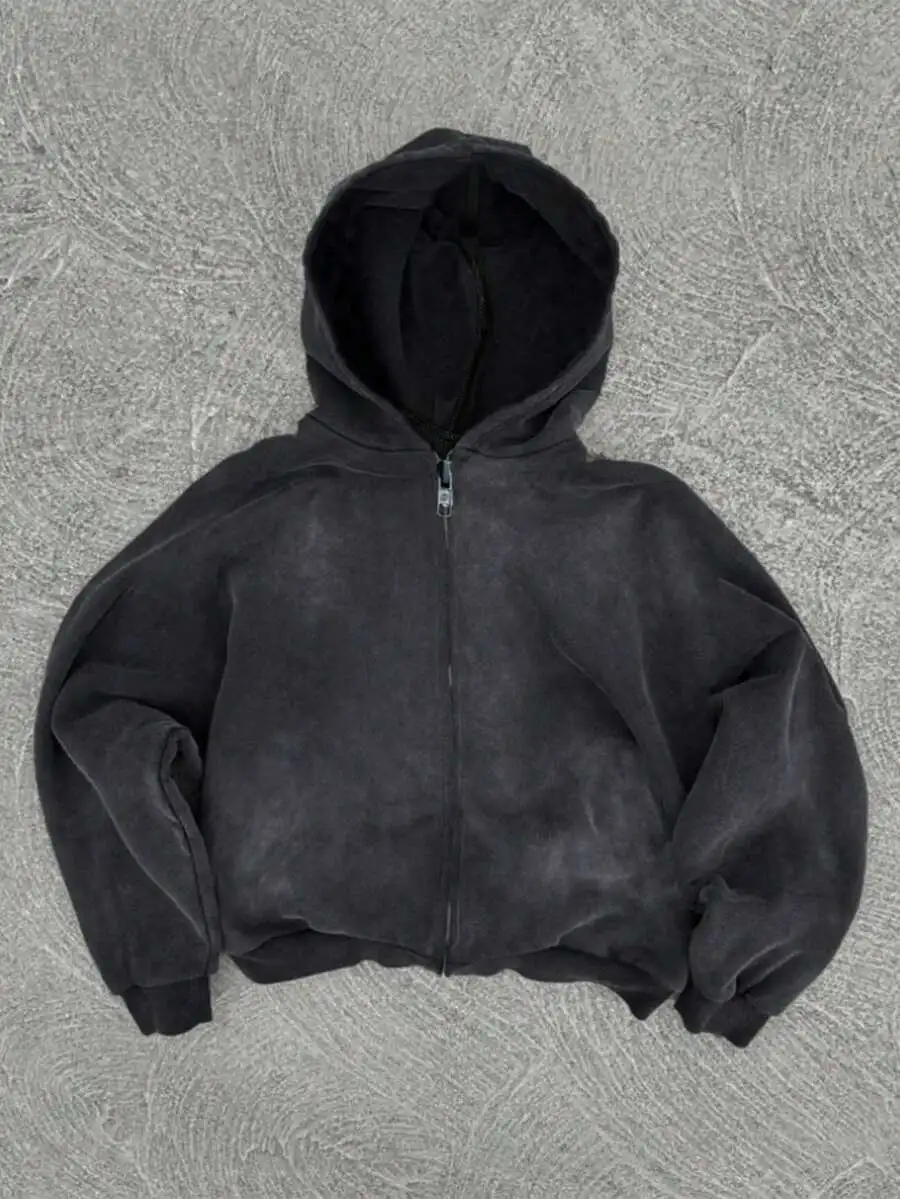 

Black Distressed Oversized Zip-Up Hoodie for Kids - Casual Loose Fit with Pockets