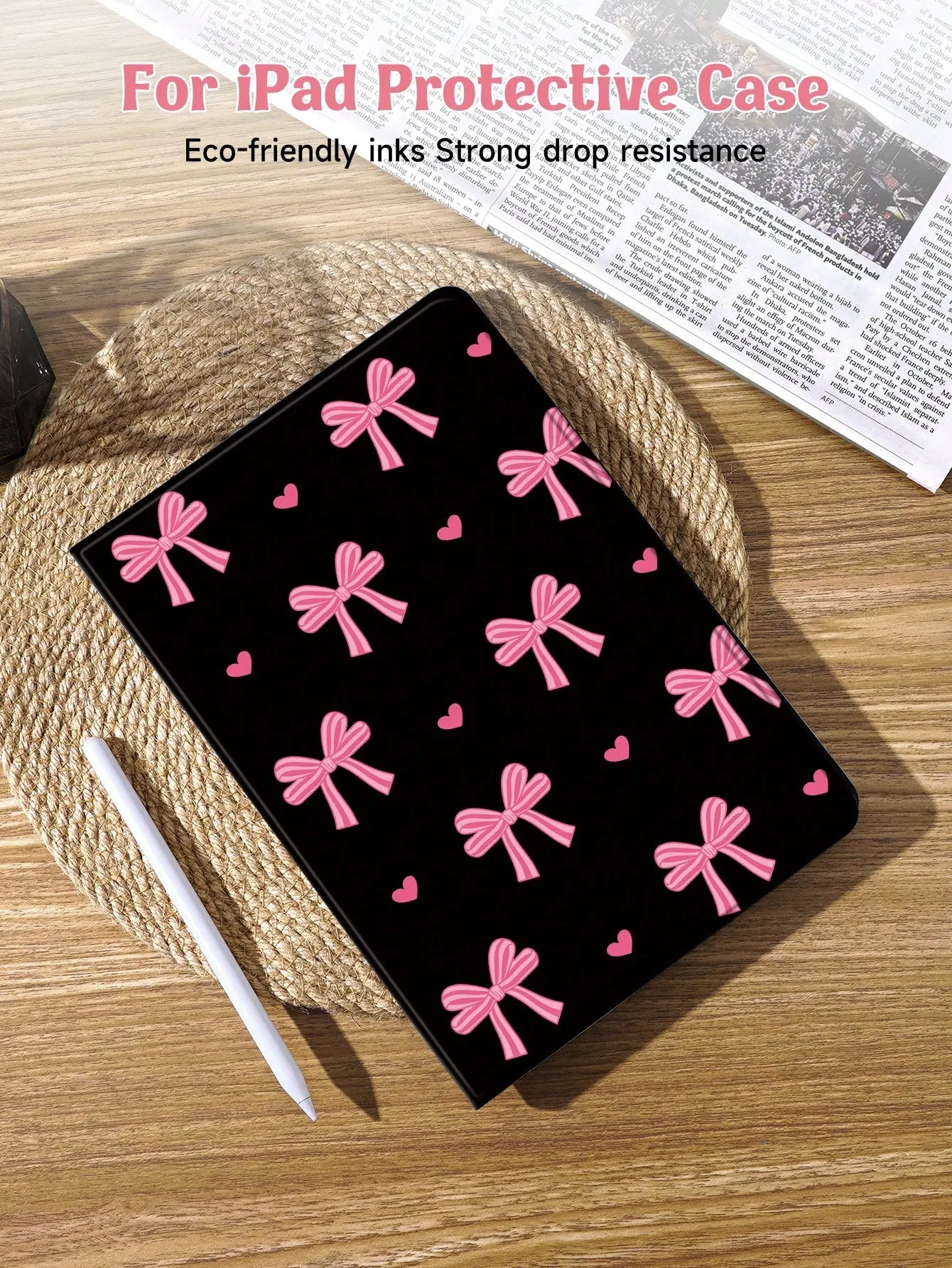 

Pink Bowknot Case For Pad pro 10/11-Inch 2020/6th/7th /8th /Air 3rd/Air 4th/9th gen/Air 5th Gen 2022/Air 11 With Auto Wake/Sleep