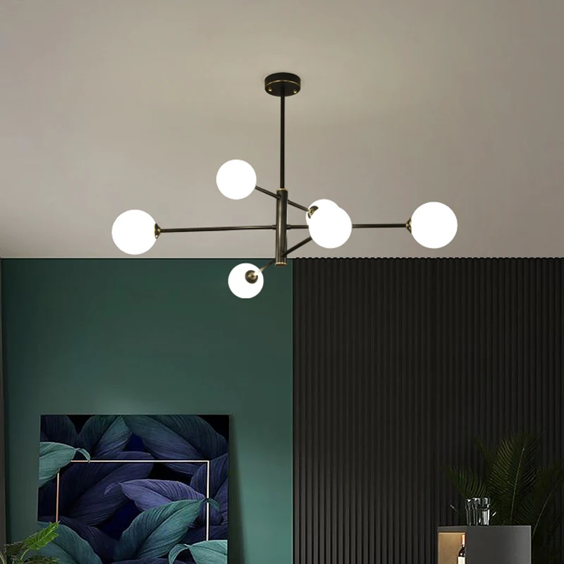 Modern Glass Ball Led Ceiling Chandelier Black Gold for Bedroom Living Dining Room Table Pendant Lamp