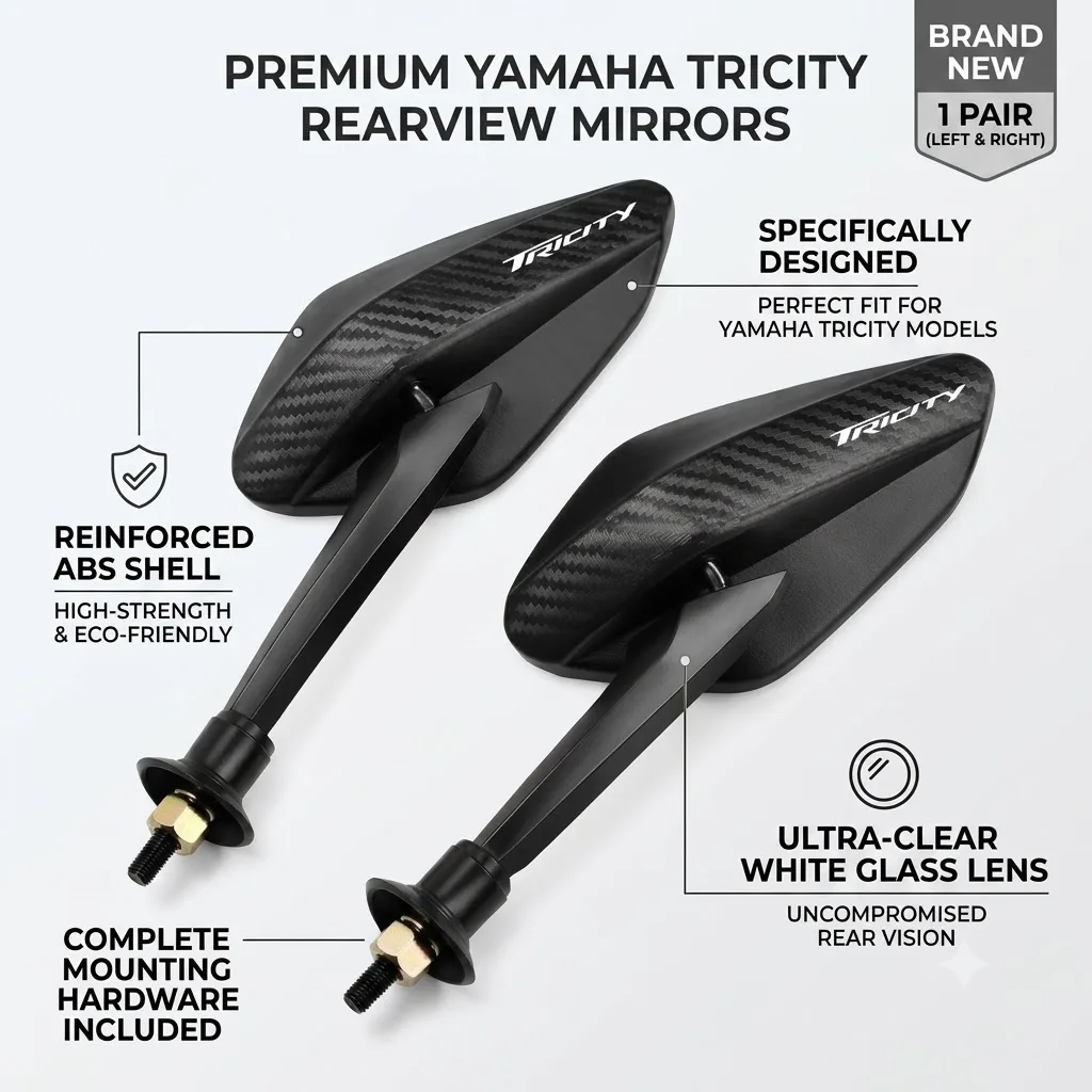 Carbon Fiber Rearview Mirror Adjustable Motorcycle Convex Mirrors 8mm With LOGO For YAMAHA TRICITY 125 155 TRICITY125 TRICITY155