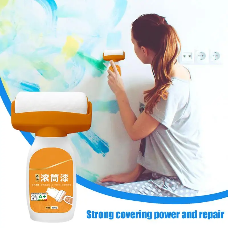 

Wall Repair Roller 500g Water-Based Latex Paint With Small Roller Brush Portable Low Odor Roller Brush Wall Paint For Repairing