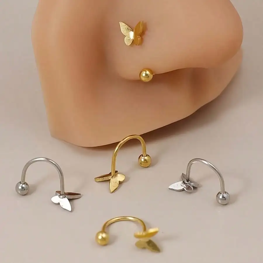 Anillo de Nariz con Forma de Mariposa para Mujer, Joyería Minimalista, Piercing Y2K, Aro de Nariz Dorado y Plateado de Moda para Uso Diario, Regalo para Fiestas