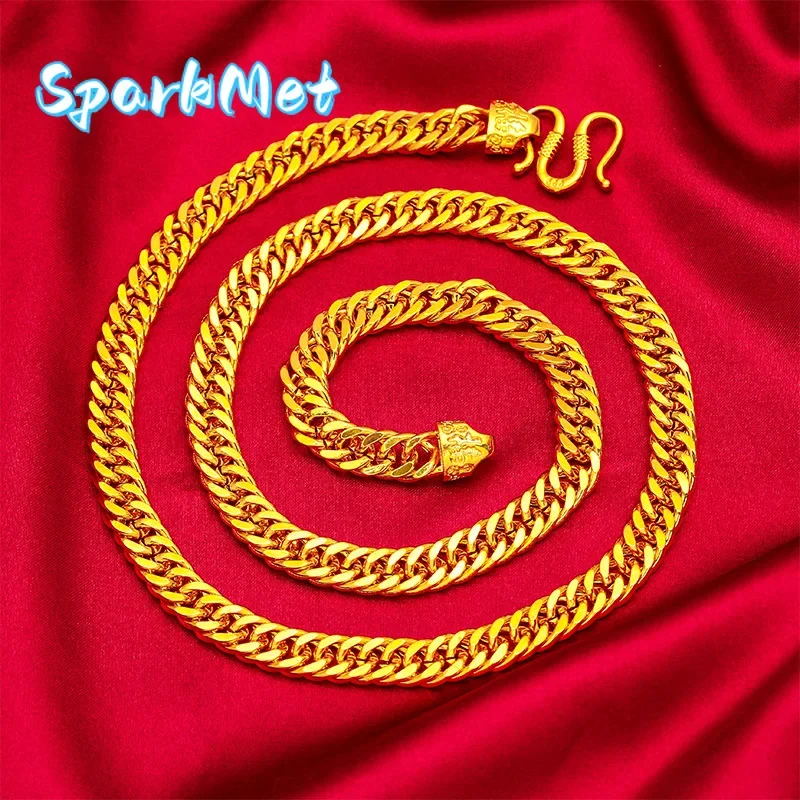 

Sparkmet 8mm Men's 24K Gold (AU999) Flat Necklace | Openwork mechanical chain, micro-diamond glow with magnetic closure