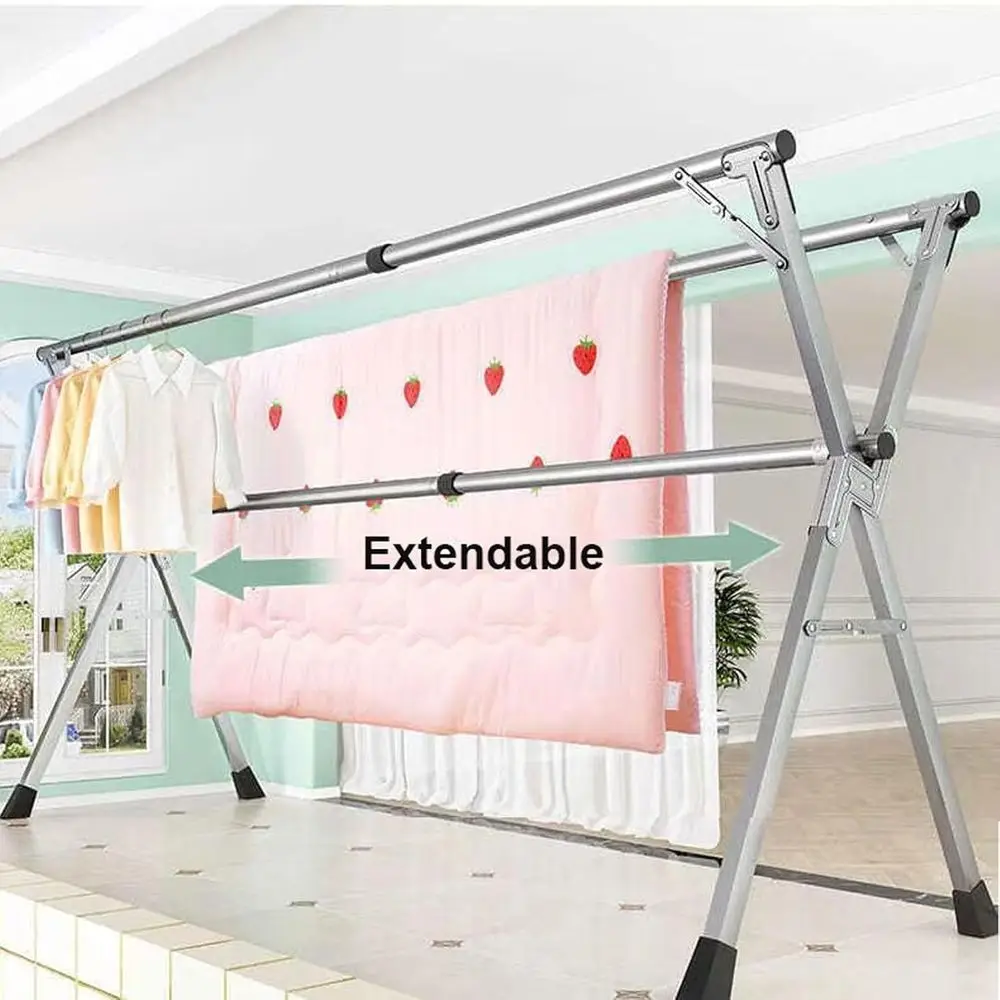 Adjustable Stainless Steel Folding Drying Rack - Indoor/Outdoor Use, 63 Length