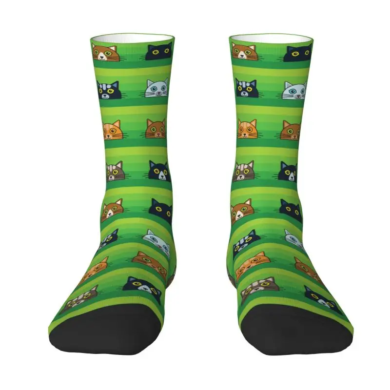 

Custom Cute Men's Funny Cute Cats Heads Pattern Dress Socks Unisex Breathbale Warm 3D Printed Crew Socks