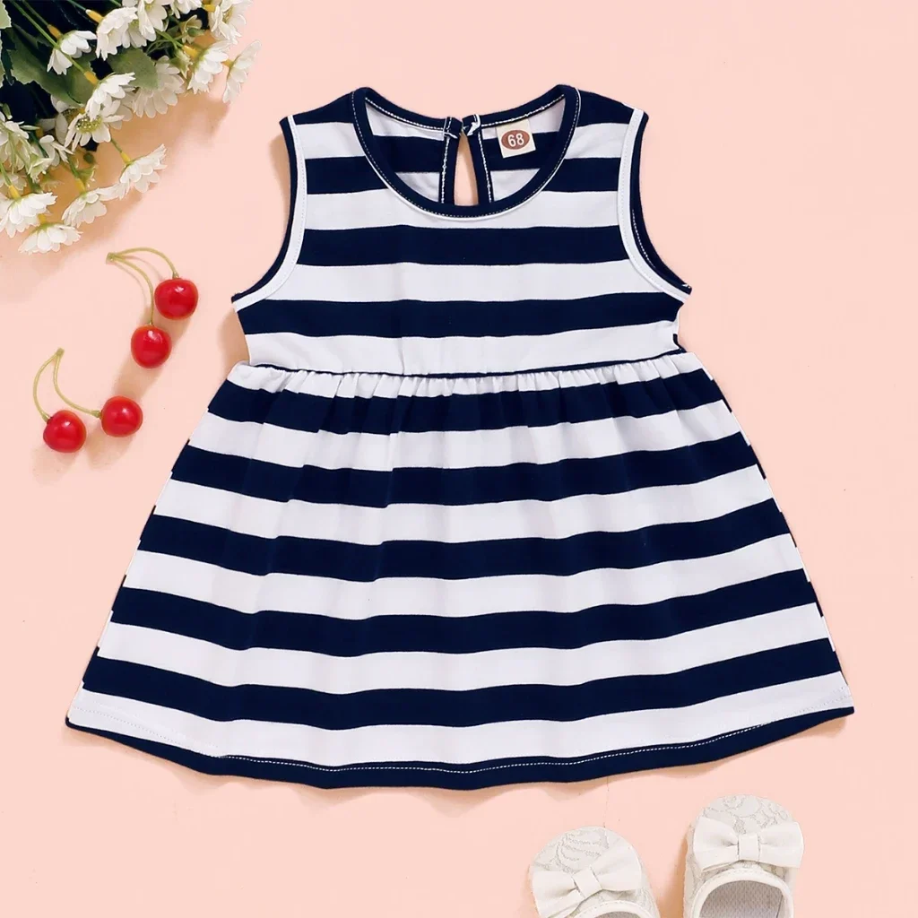 Infant Baby Girl Dress Sleeveless Stripe Cotton Dress Summer Fashion Cute Casual Wear Clothing For Toddler Baby Girl 0-2 Years