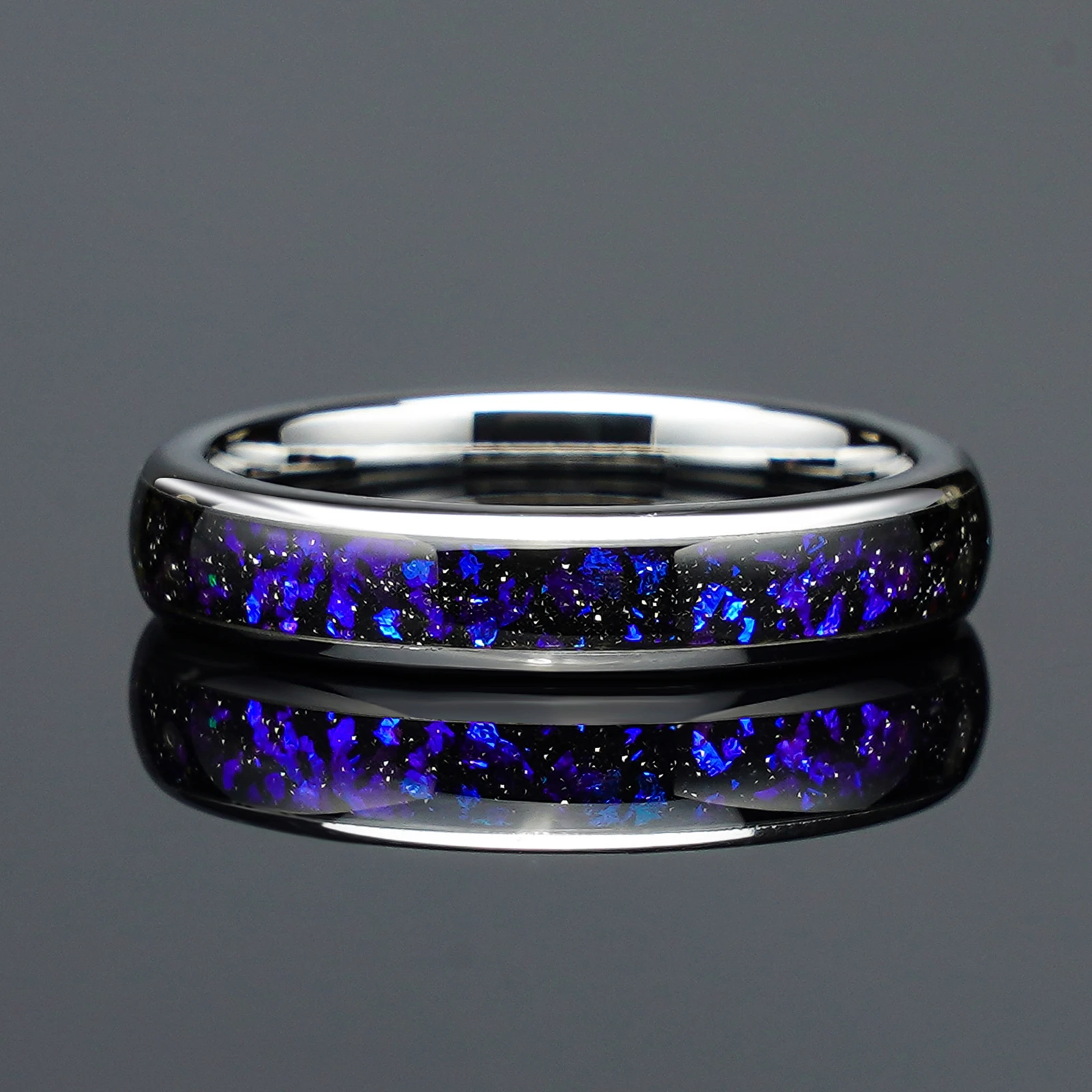 4/8mm Colorful Nebula Outer Space Silver Tungsten Wedding Engagement Ring, Anniversary Birthday Gift For Him And Her