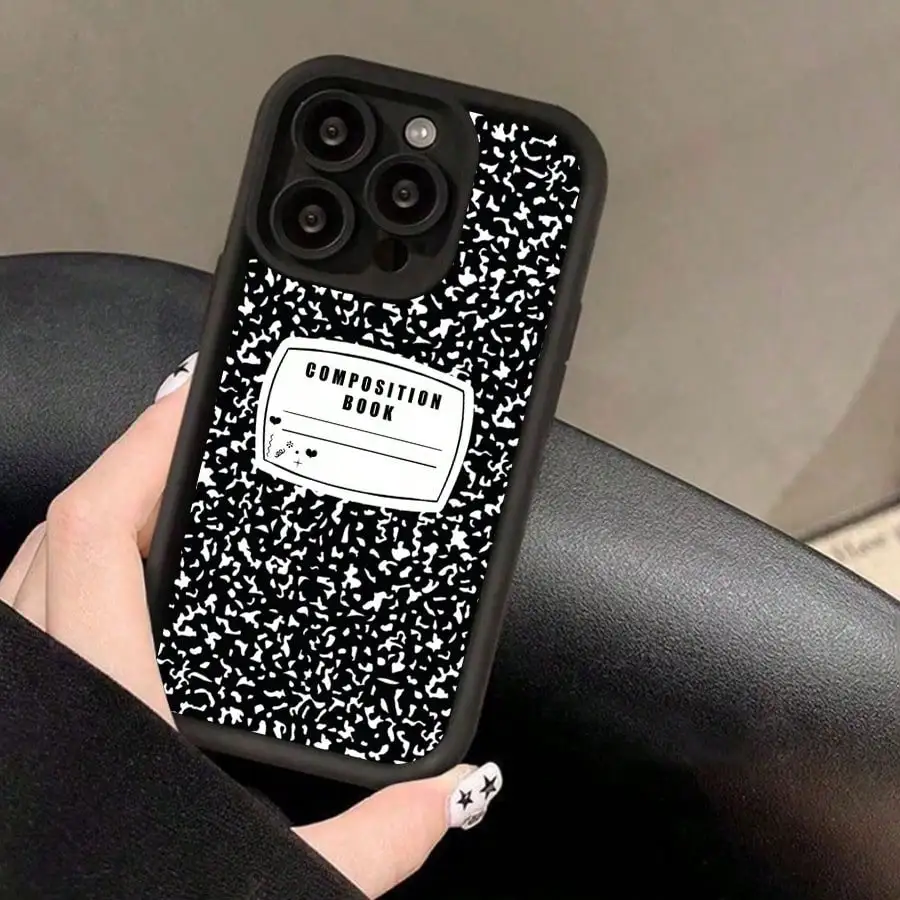 

Black White Composition Notebook phone case for iPhone 16 15 14 13 12 11 Pro/ Max/Plus shock-proof rear cover anti-fingerprint