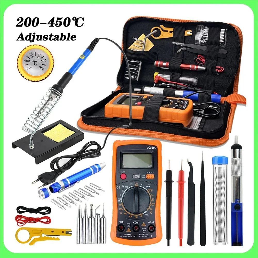 Adjustable Temperature Electric Soldering Iron Kit Digutal Multimeter Welding Tool 110v/220v 60w Home Welder Repair Tools Tips