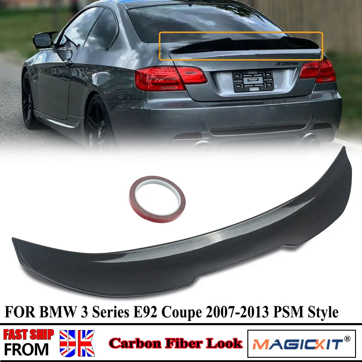 

For BMW 3 series E92 Rear Trunk Spoiler Lips 316i 325i 335d M3 Coupe 2007-2013 PSM Style Carbon Look Car Tail Trunk Roof Spoiler