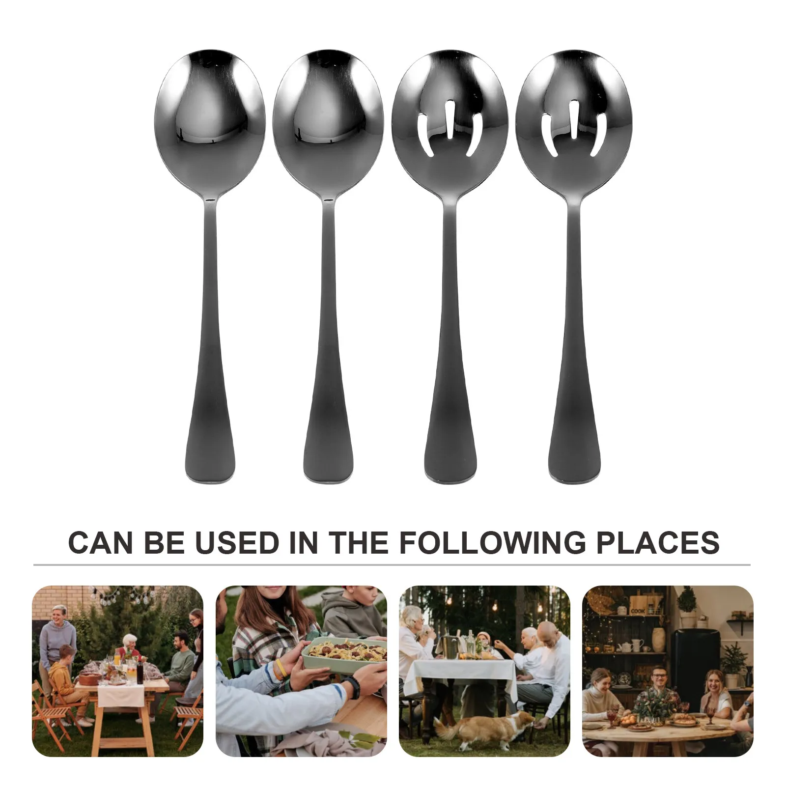 4Pcs Public Spoon Stainless Steel Tableware Long Handle Non-Stick Surface Serving Spoons Suitable for Restaurant Party Family