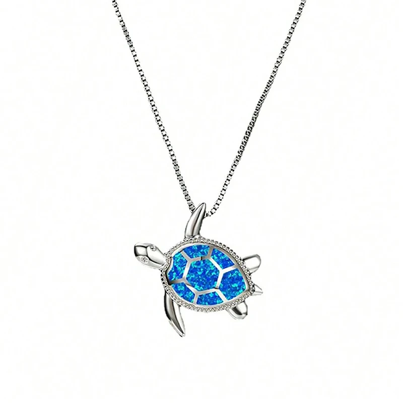 Fun Jewelry Sea Turtle Animal Pendant Female Blue Crystal Wedding Jewelry Charms Necklace For Women