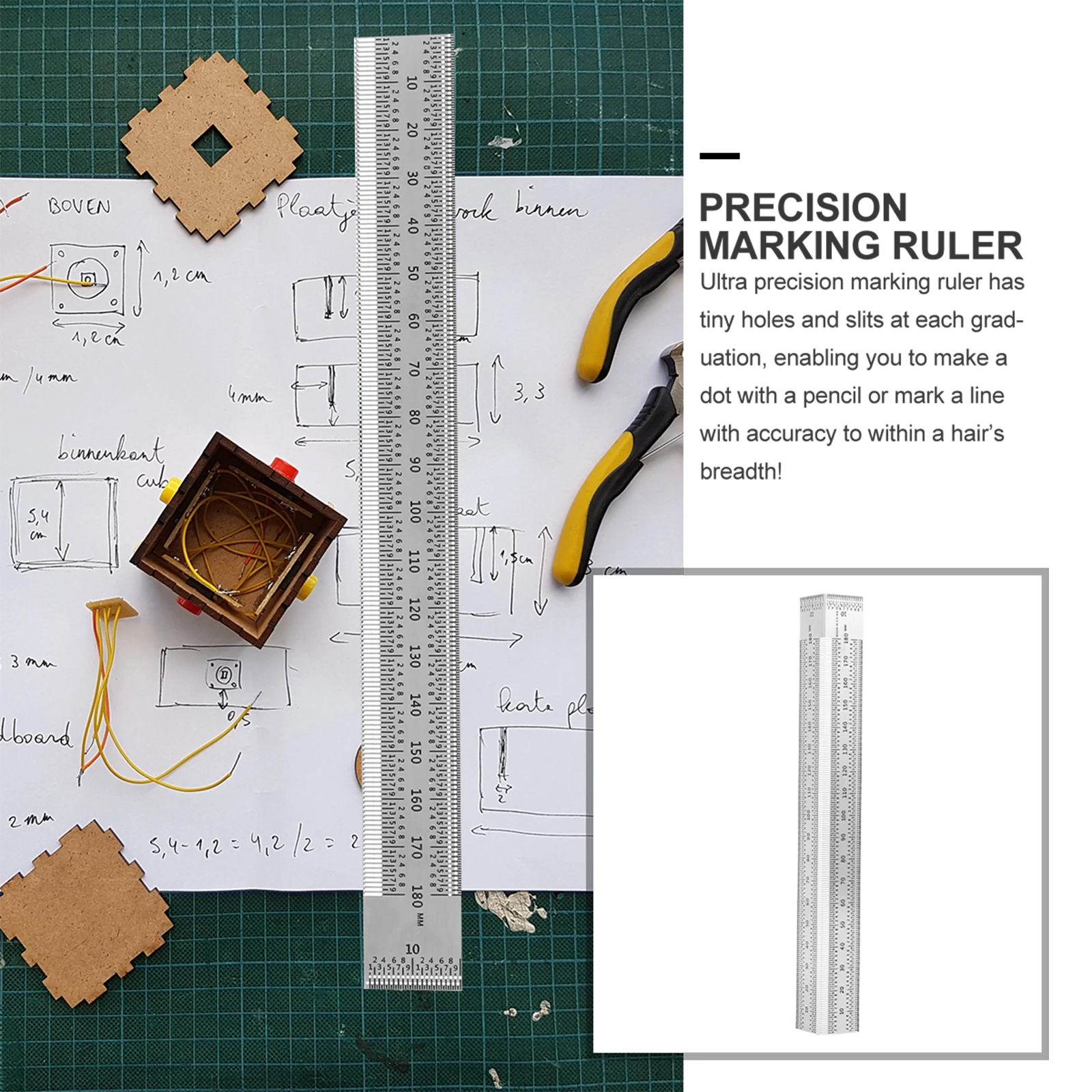 

Stainless Steel Ruler Multifunctional Carpentry Square Woodworking Measuring Tool Fine Scale Home Furnishing Practical Long Term