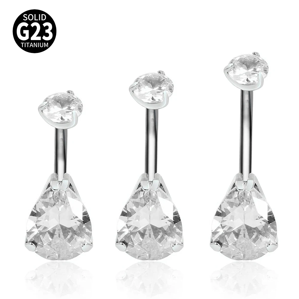 

G23 Titanium 14G Belly Button Ring White Teardrop CZ Belly Navel Rings ASTM F136 6mm/8mm/10mm/12mm Belly Bars Body Piercing