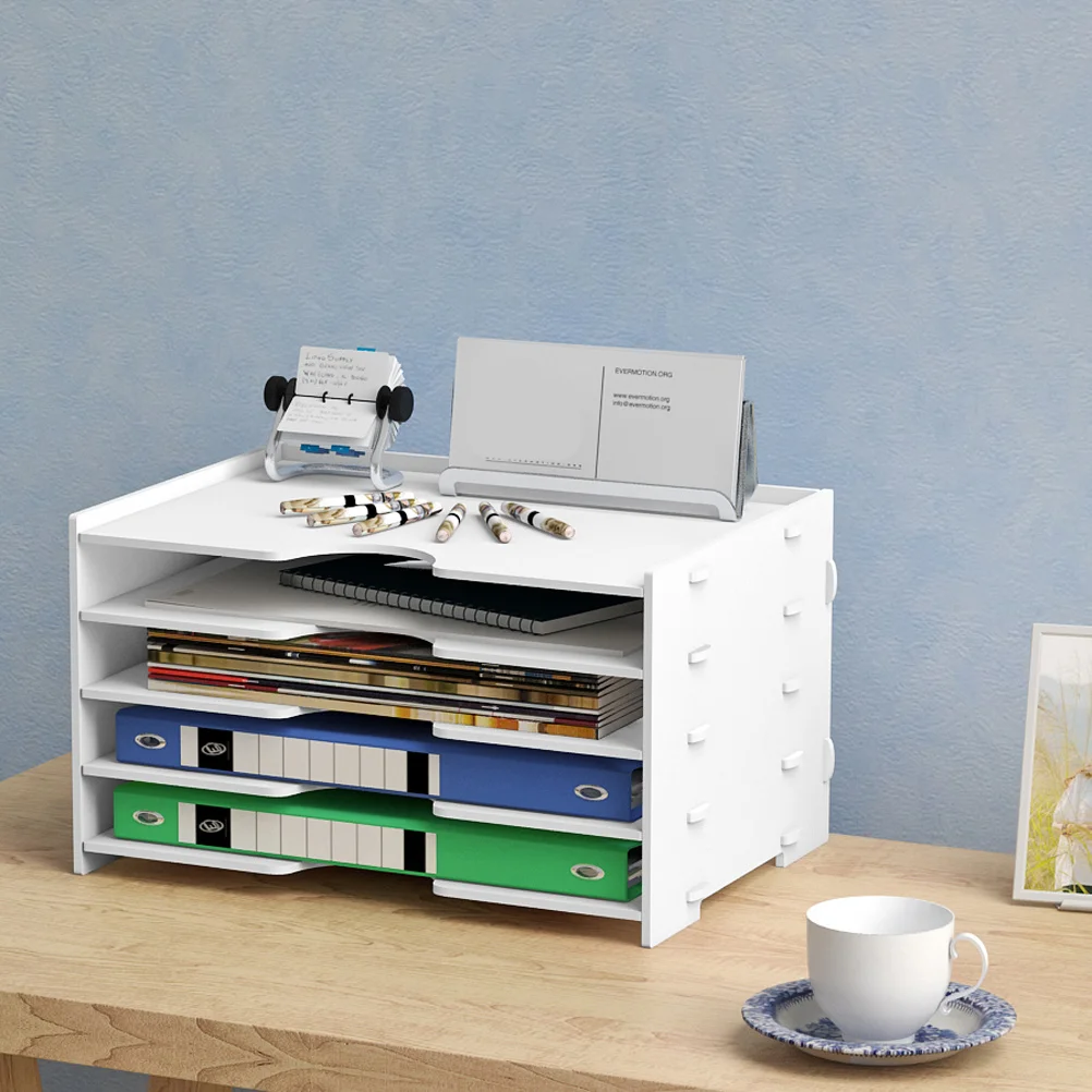 

Desktop Storage Organizer File Shelves White Four-Layer Office Desk File Organizer Desktop Rack Suitable for Home Classroom