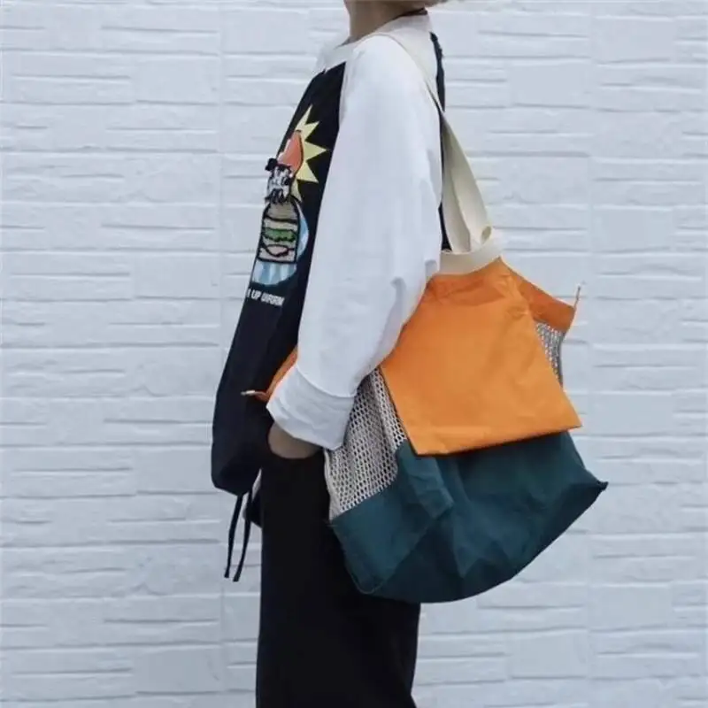 パッチワークコントラストカラーメッシュショルダーハンドバッグ女性ヴィンテージ Y2k 美的脇の下バッグファッション中空両面トートバッグ