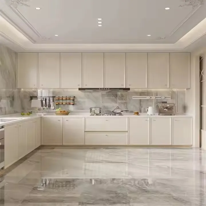 High End Customize Cabinet Kitchen Furniture Modern Style Automatic Full Set Kitchen White PVC Kitchen Cabinet for Apartment