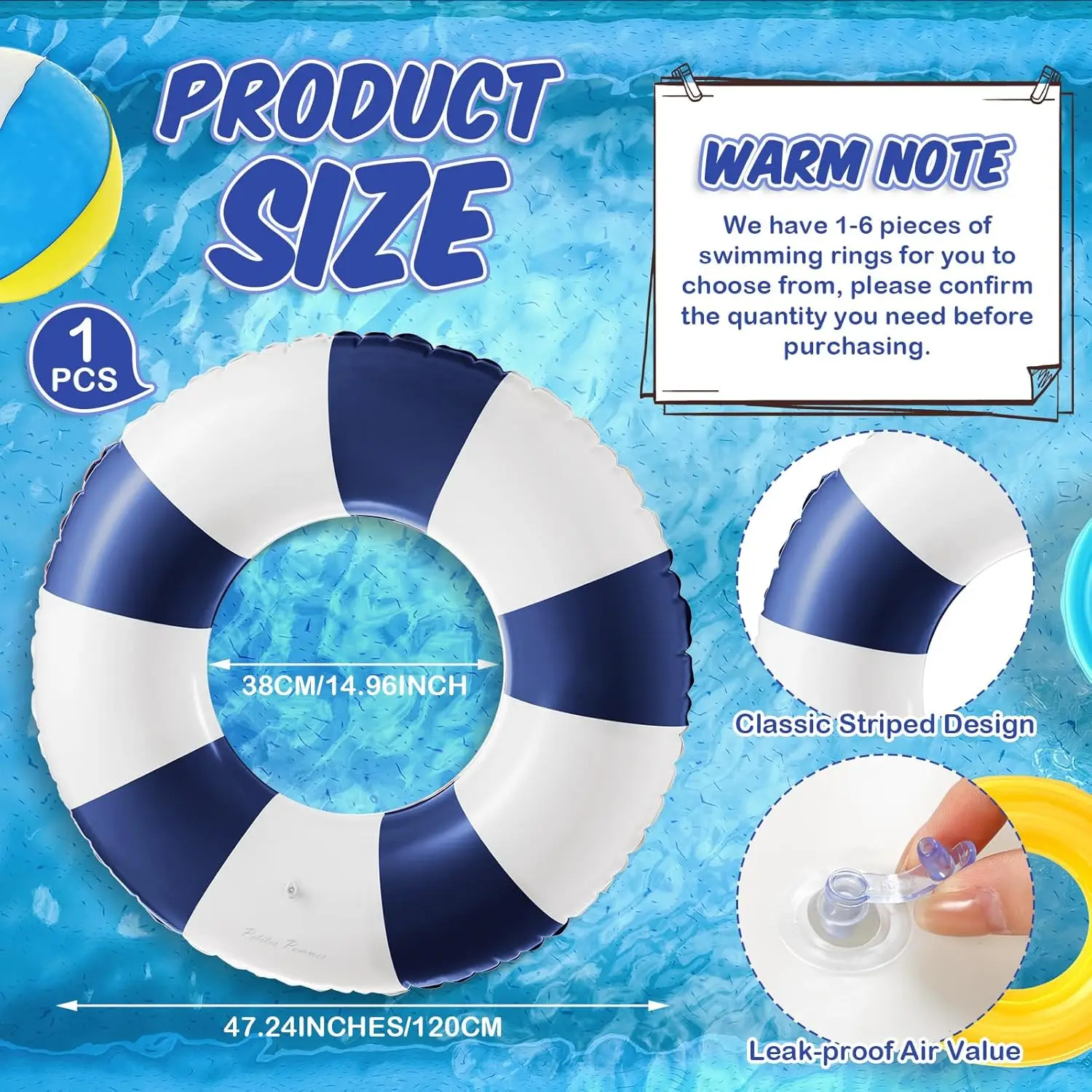 Flotador de piscina inflable Jumbo, flotadores de 47,24 pulgadas, tubos de piscina, anillos de piscina a rayas clásicos para adolescentes, tubo interior inflable para adultos