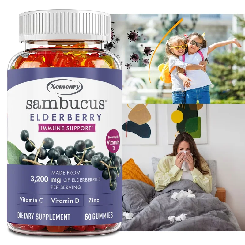

Elderberry Immune Support Gummies, 3200 Mg with Elderberry, with Vitamin C, Vitamin D and Zinc, 60 Gummies (30 Day Supply) Suppl