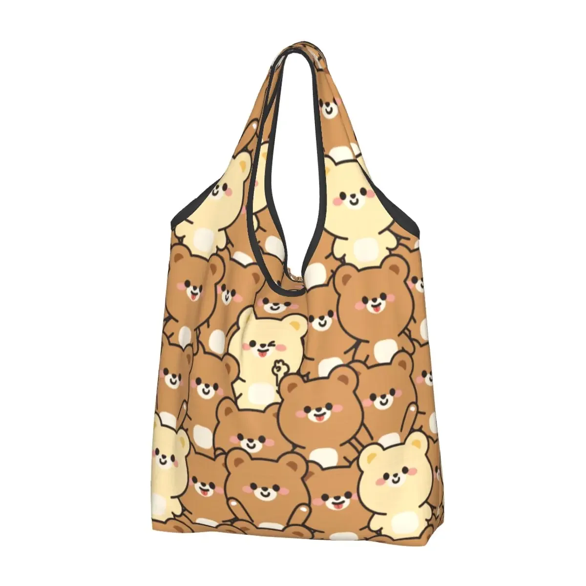 Cute Bear Cartoon Reusable Shopping Grocery Bags Foldable 50LB Weight Capacity Heavy Duty Tote Bag Eco-Friendly Machine Washable