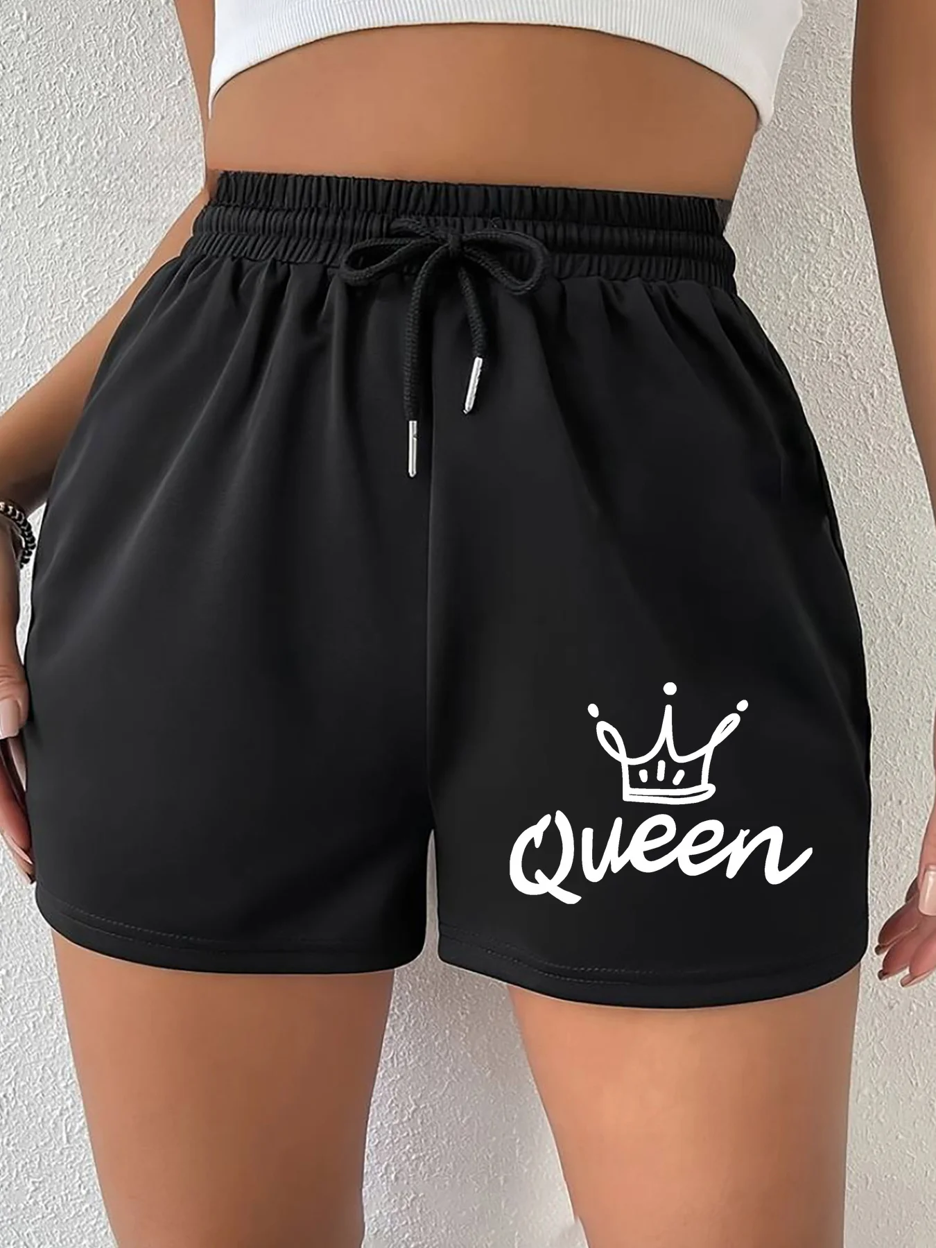 2026 Women's Summer Casual Shorts Crown Print Loose Fit Stylish and Versatile Suitable for Gym and Lounge Wear