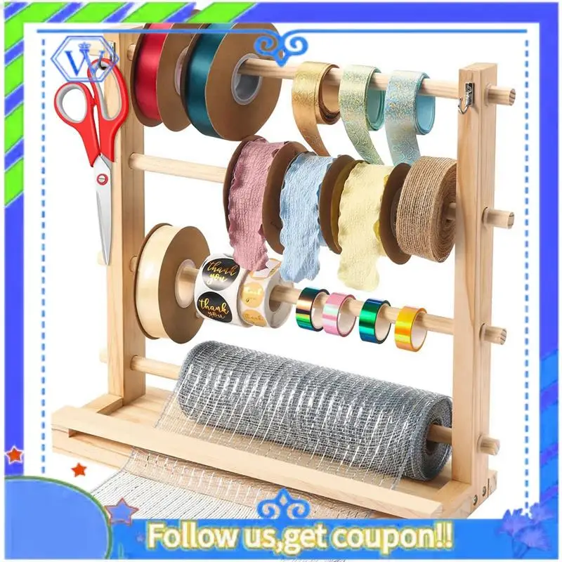 

Easy To Use 4 Tiers Wooden Ribbon Rack Ribbon Spool Holder Storage Display Shelf Craft Ribbon Stand For Craft Room Ribbon Organi