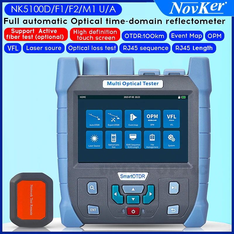 

NOVKER Mini OTDR NK5100 SM MM 22/24dB Fiber Optic Reflectometer Touch Screen VFL OLS OPM Event Map Ethernet Cable Tester