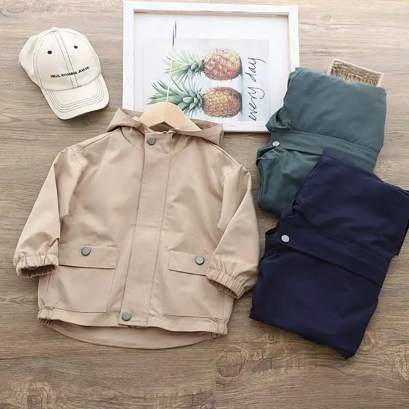 

Hodded Solid Color Long Sleeve Children Boys Windbreak Casual Exterior Students Boys Coats