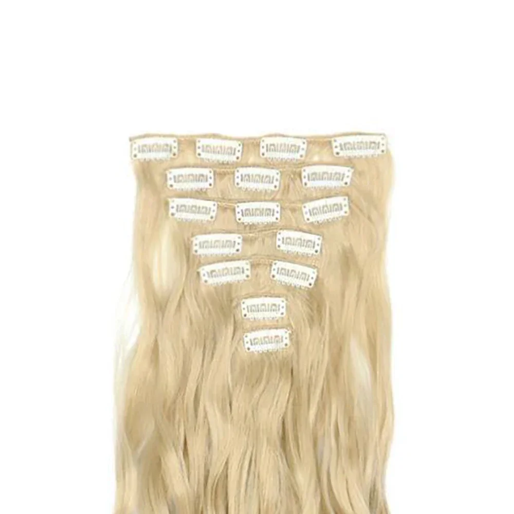 Curly Synthetic Blonde Clip in Hair Extensions Full Head Hair Pieces for Women Postiche Fake Natural Hair