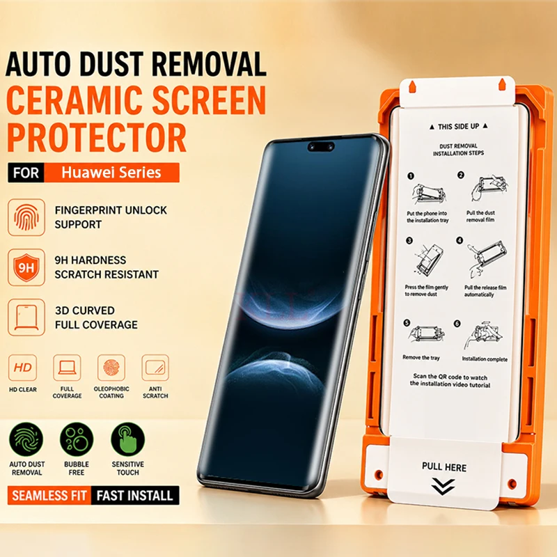 

Dust Removal Easy Installation Frame Ceramic Soft Film for Huawei Nova 14 15 13 12 Pro 11 Ultra 10 SE Screen Protector +tool