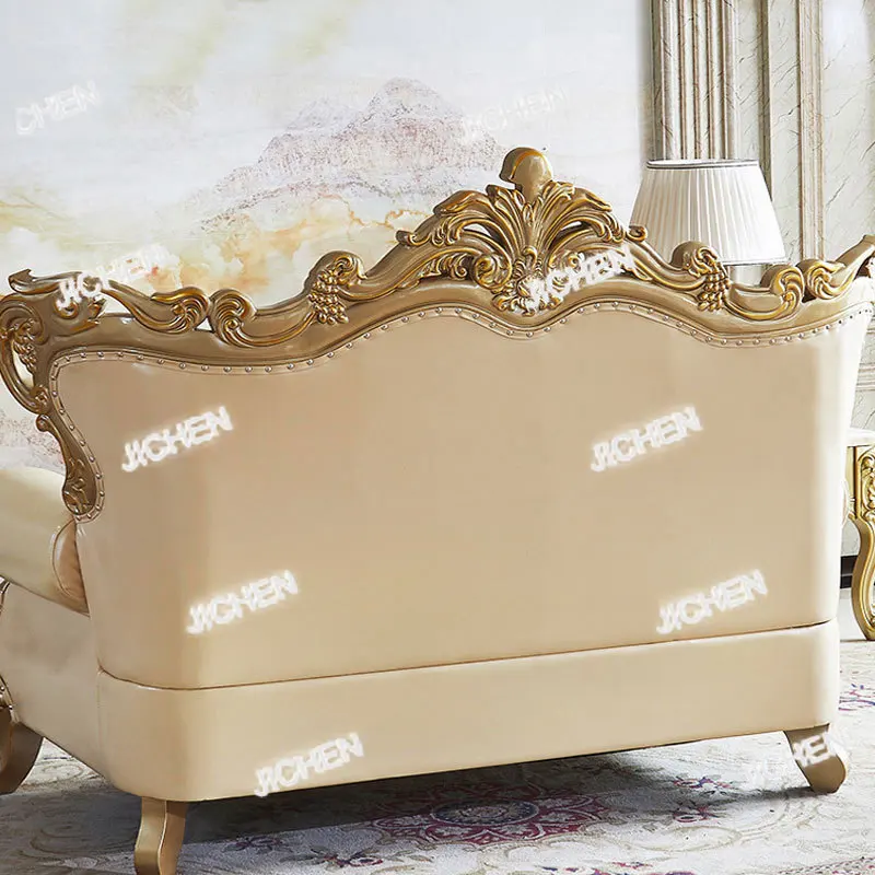 

NXJ European Leather Sofa Combination American Champagne Gold Double-sided Engraved Large Living Whole House Combination Furnitu