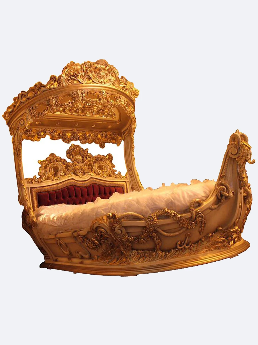 Villa high-end custom furniture European luxury solid wood carving boss ship bed French princess bed boss wedding bed