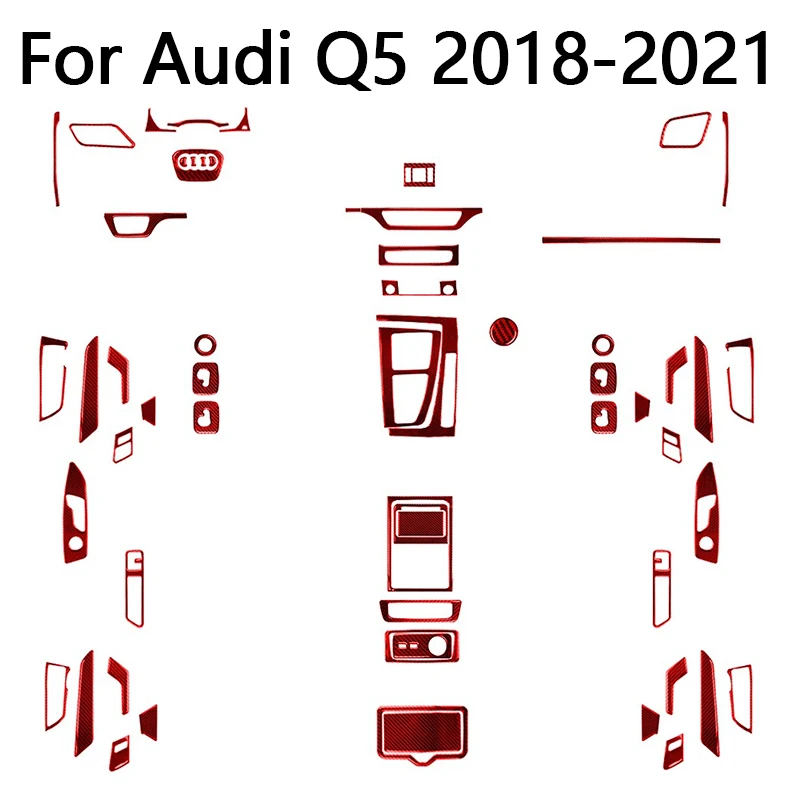 For Audi Q5 2018 2019 2020 2021 Car Various Parts Decorative Accessories Carbon Fiber Red Interior Protection Styling Stickers