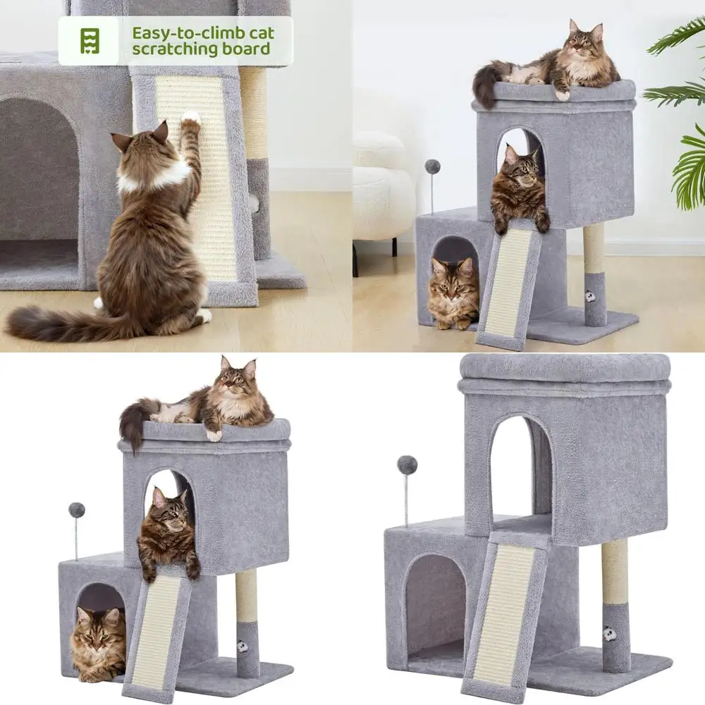 

Light Grey 32 Cat Tower with 2 Condos, Scratching Post, and Board for Cats of All Ages